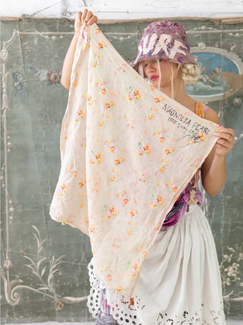 Magnolia Pearl Cream Floral Lightweight Scarf with Pastel Accents